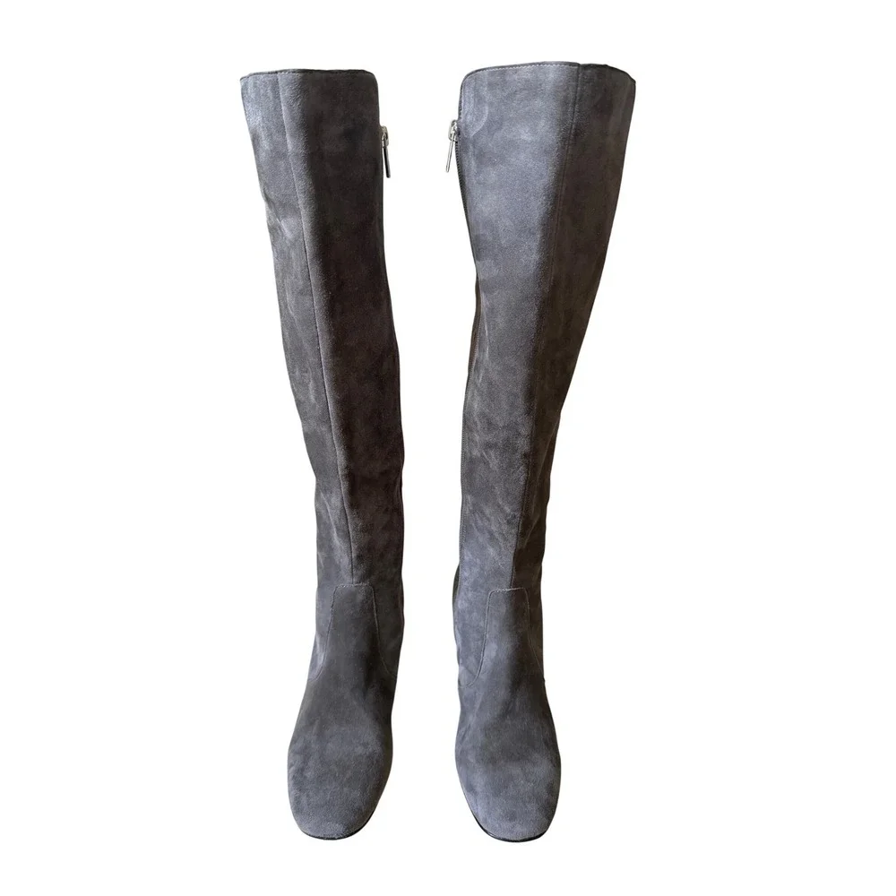 Marc Fisher LTD Grey Suede Embroidered Over The Knee Boots Block Heel Size 7M